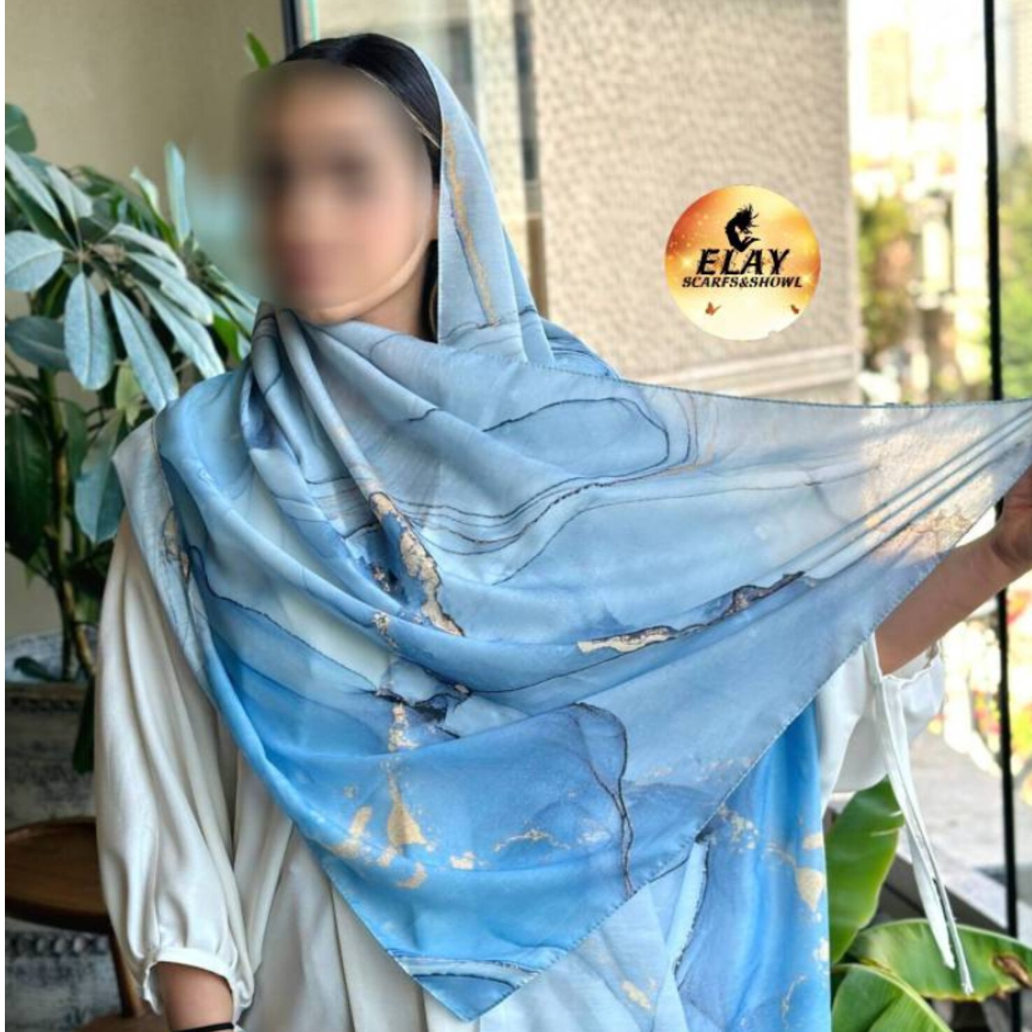 شال توسی آبی مرمری کجراه پاییزه کیفیت درحد شال اورجینال وارداتی