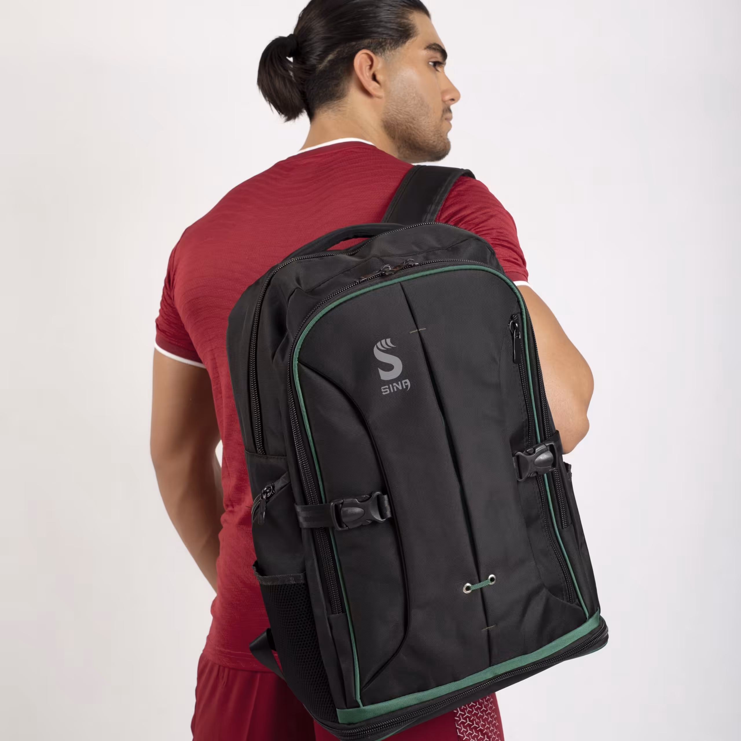 کوله پشتی مشکی سبز کد 102 سینا اسپرت