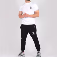 ست تیشرت و شلوار مردانه LV رنگ سفید جنس پنبه سایز لارج تا 3ایکس 
