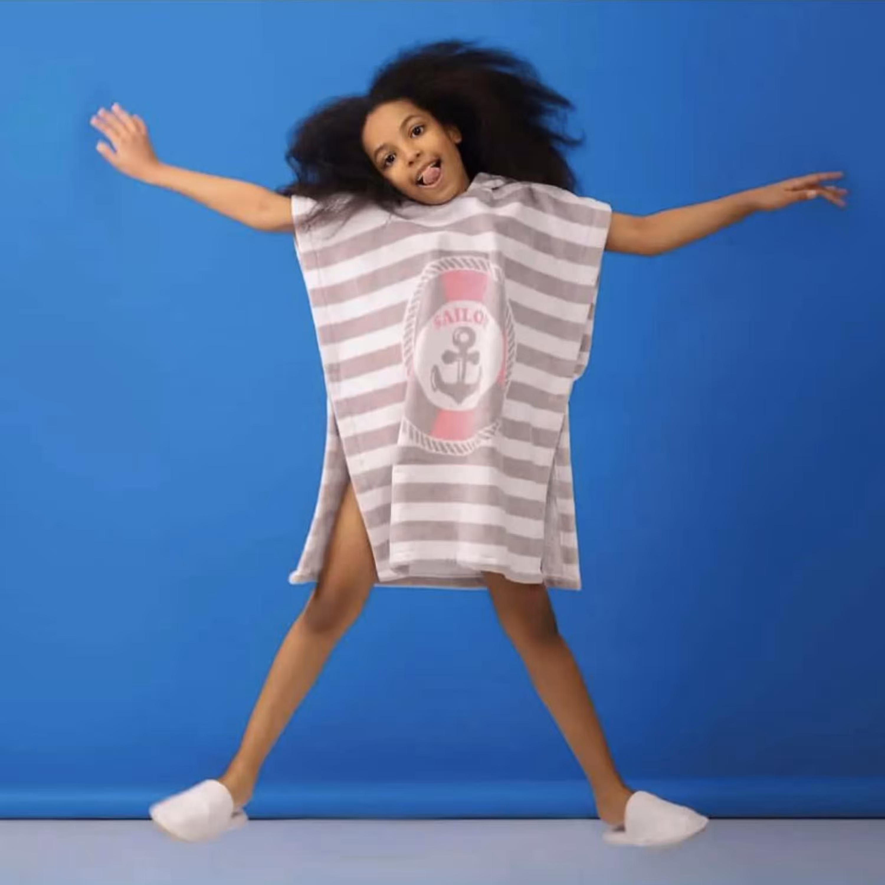 حوله پانچو پودایران طرح ملوان طوسی سایز 70 آزاد (100درصد پنبه) ضد حساسیت