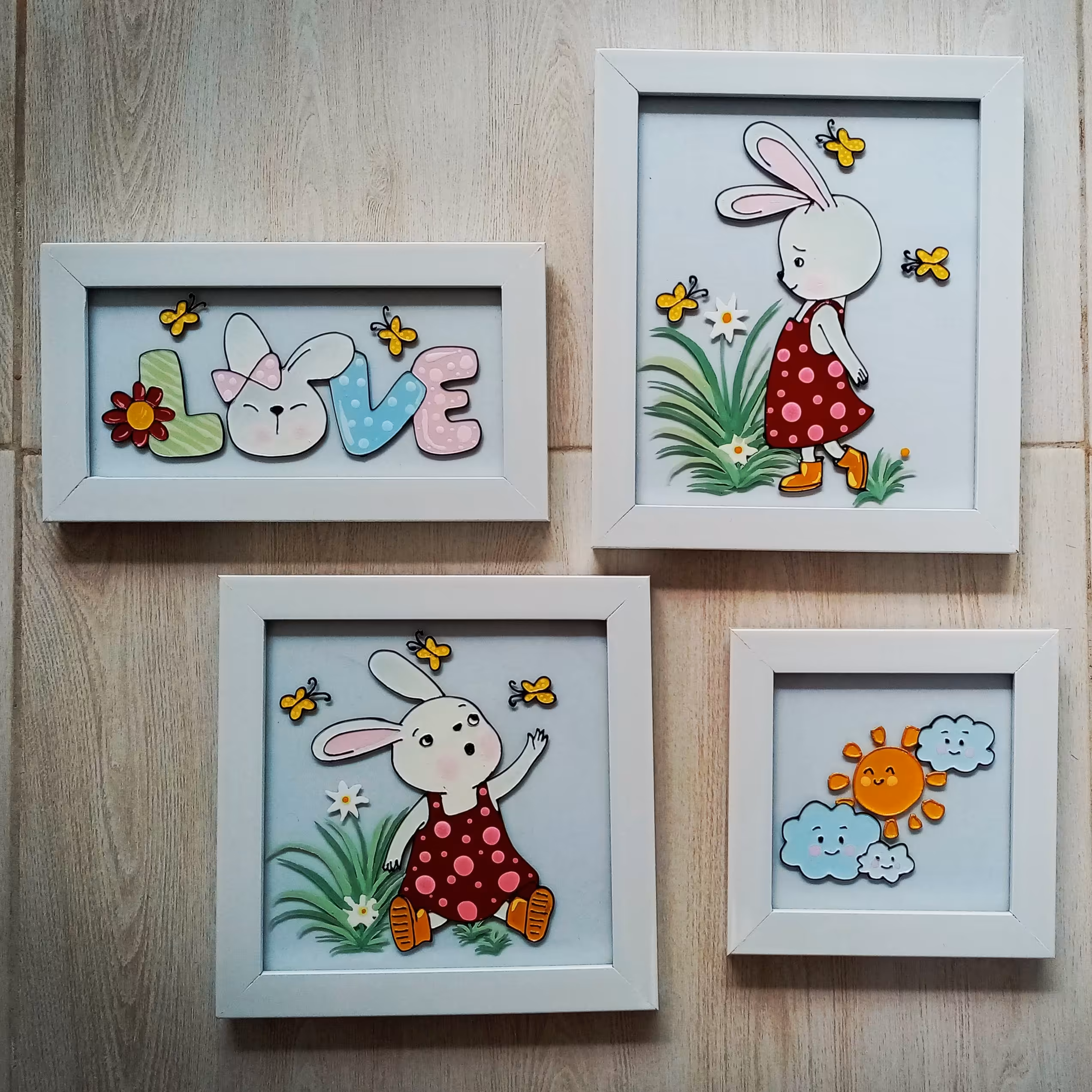 تابلوی ویترای طرح ست دخترانه خرگوش و پروانه