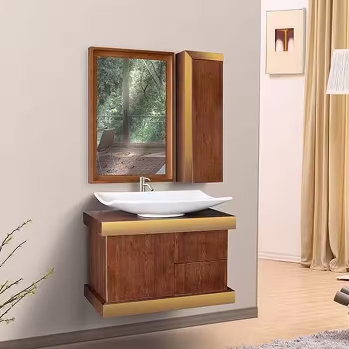 روشویی کابینتی مدل 2033 تمام پی وی سی طرح چوب ابعاد 70*44 آینه 52*75 باکس 24*70 سنگ خارجی ارسال به سراسر ایران