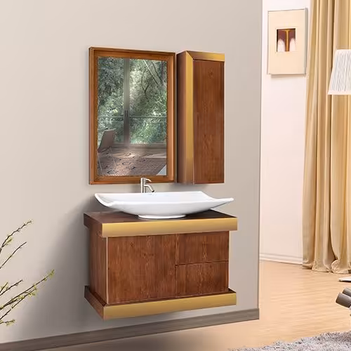 روشویی کابینتی مدل 2033 تمام پی وی سی طرح چوب ابعاد 70*44 آینه 52*75 باکس 24*70 سنگ خارجی ارسال به سراسر ایران