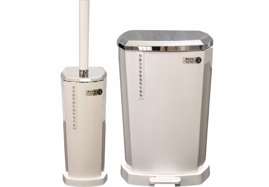 ست سطل و برس بتیس مدل نگین سفید کروم