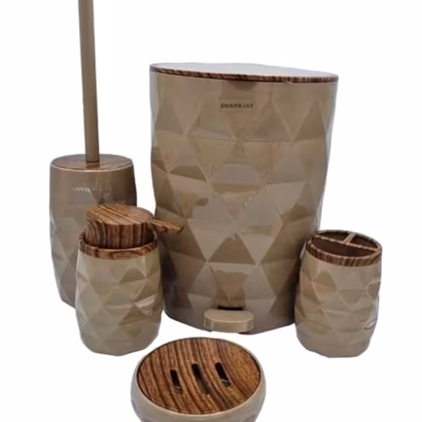 ست بهداشتی 5 پارچه آناناسی (چوب نسکافه ای) کنتراست