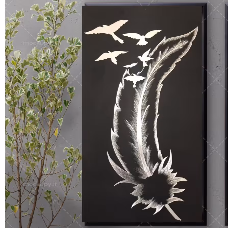 تابلو خراش روی فلز: طرح پر 