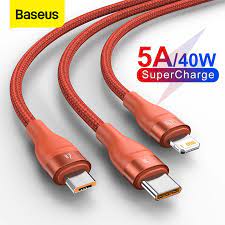 کابل شارژ سریع سه سر بیسوس Baseus Flash Series 3 in 1 Fast Cable 1.2m CA1T3 نارنجی