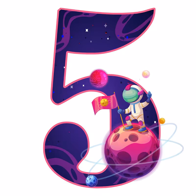 استند رومیزی تولد مدل عدد 5 طرح .فضانورد کد 1035