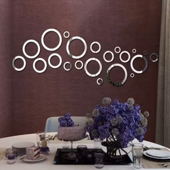 آینه دکوری مولتی استایل طرح دایره، رنگ نقره ای ابعاد بزرگترین دایره 15 سانت