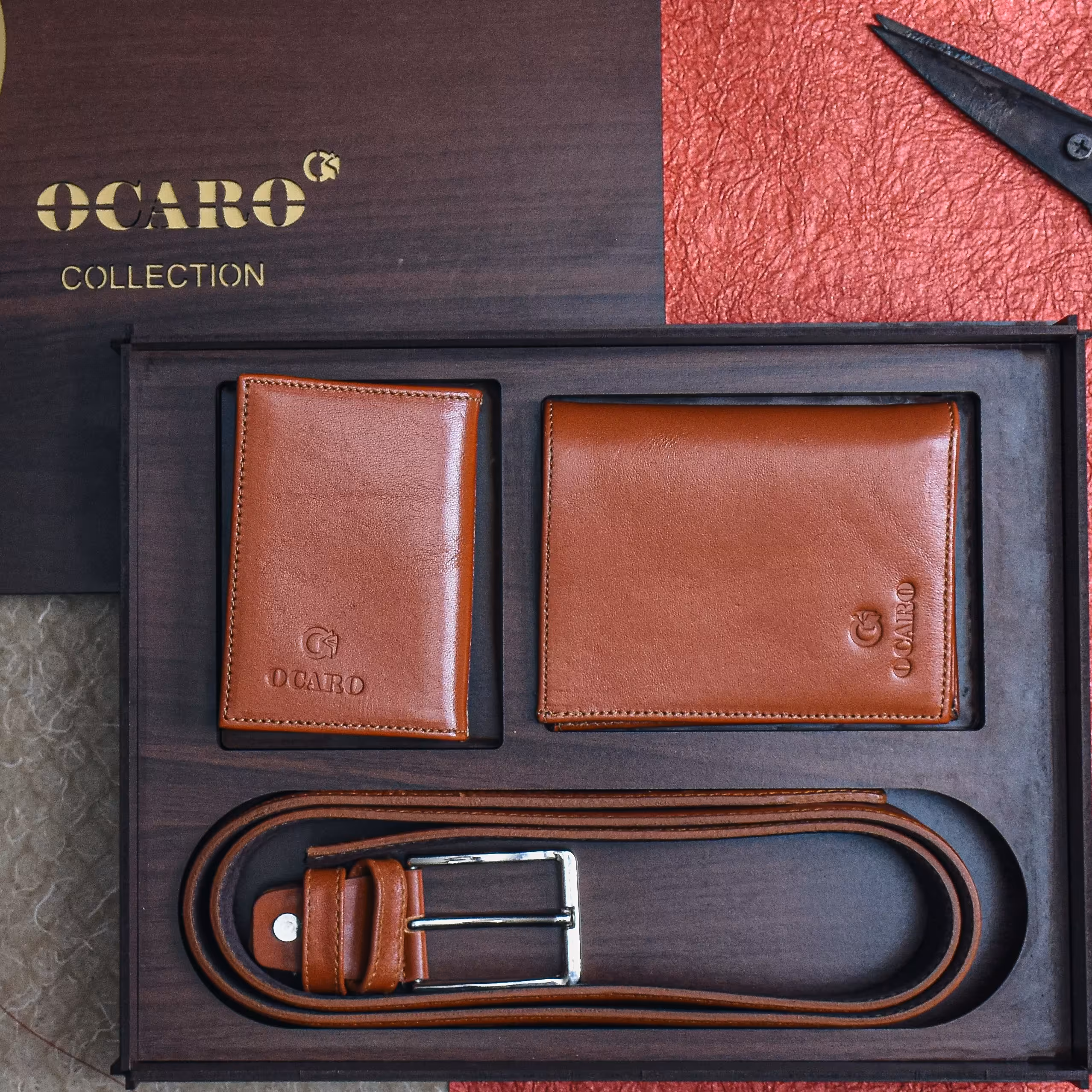 ست چرم طبیعی اعلا جعبه چوبی(کیف جیبی جاکارتی کمربند)