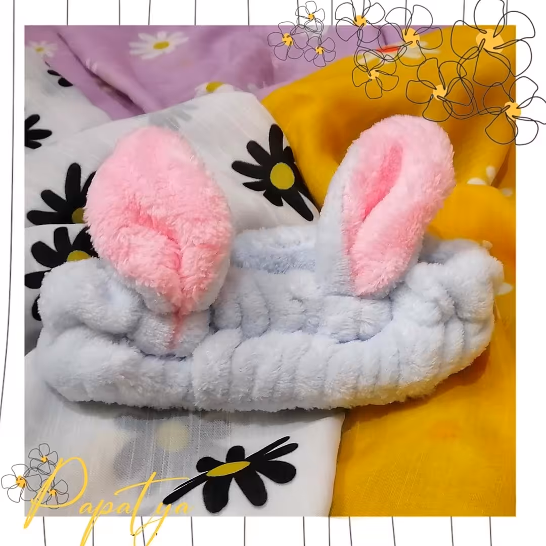 هد بند حوله ای خرگوش آبی آسمانی گوش دار فری سایز