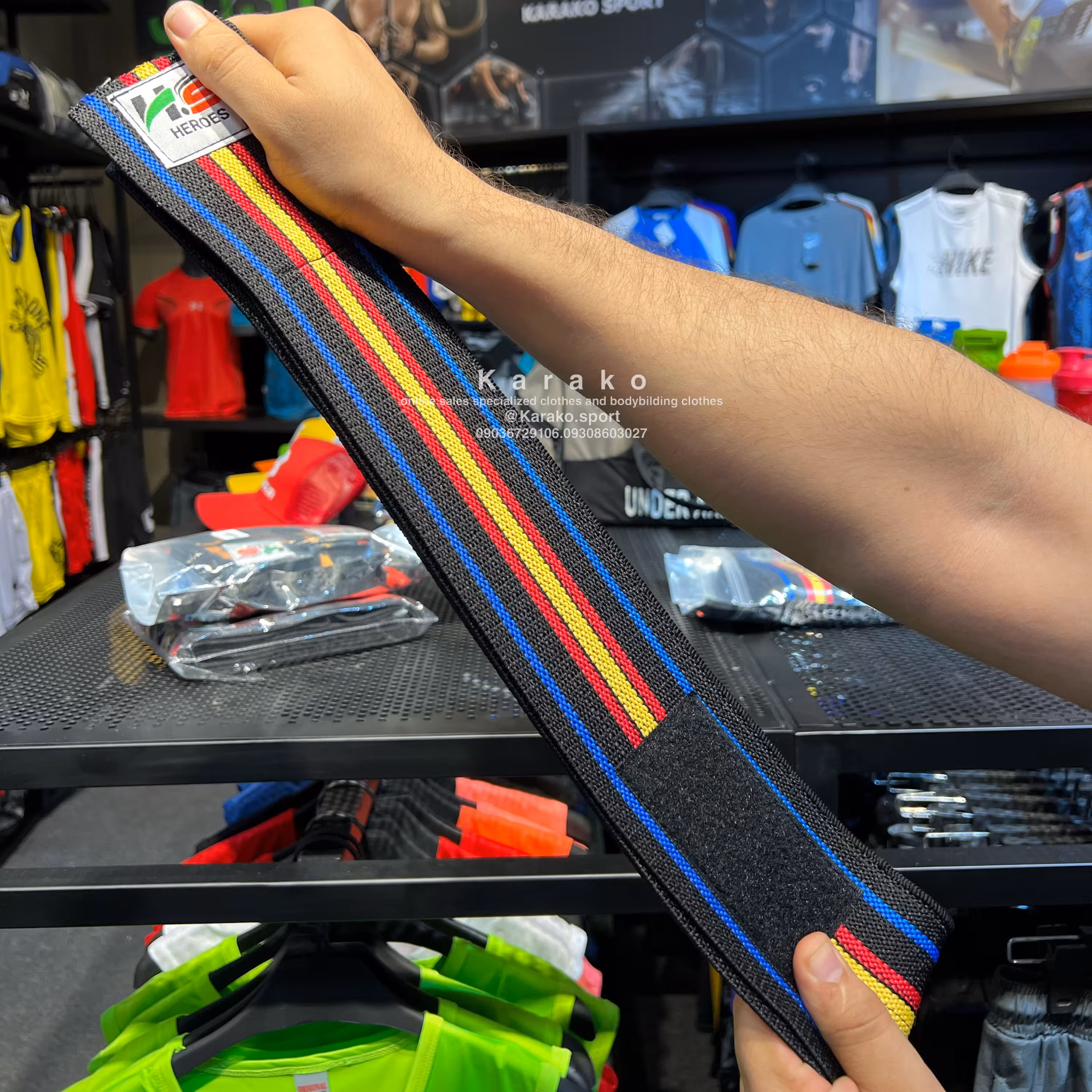 زانوبند اسکاتی پنج نخ  180سانتی برندLP رنگ مشکی لباس بدنسازی کاراکو