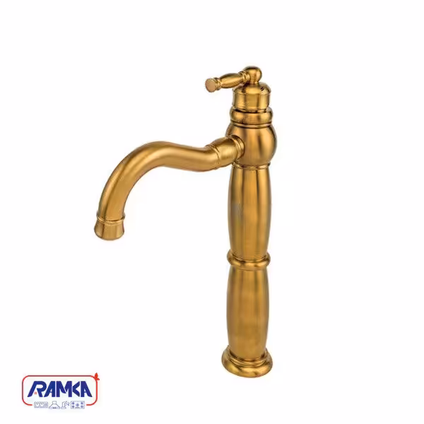 شیر روشویی پایه بلند قهرمان مدل آنتیک طلامات