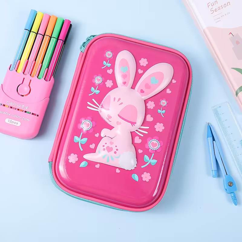 جامدادی کتابی جلد سخت طرح خرگوش و یونیکورن / جامدادی فانتزی طرح برجسته سایز بزرگ 