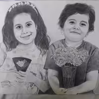 طراحی دو چهره کودک در یک قاب با سایز 42×65،هدیه ای ارزشمند و خاص