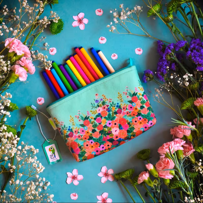 جامدادی مخمل طوطی دیزاین طرح بهار سبز