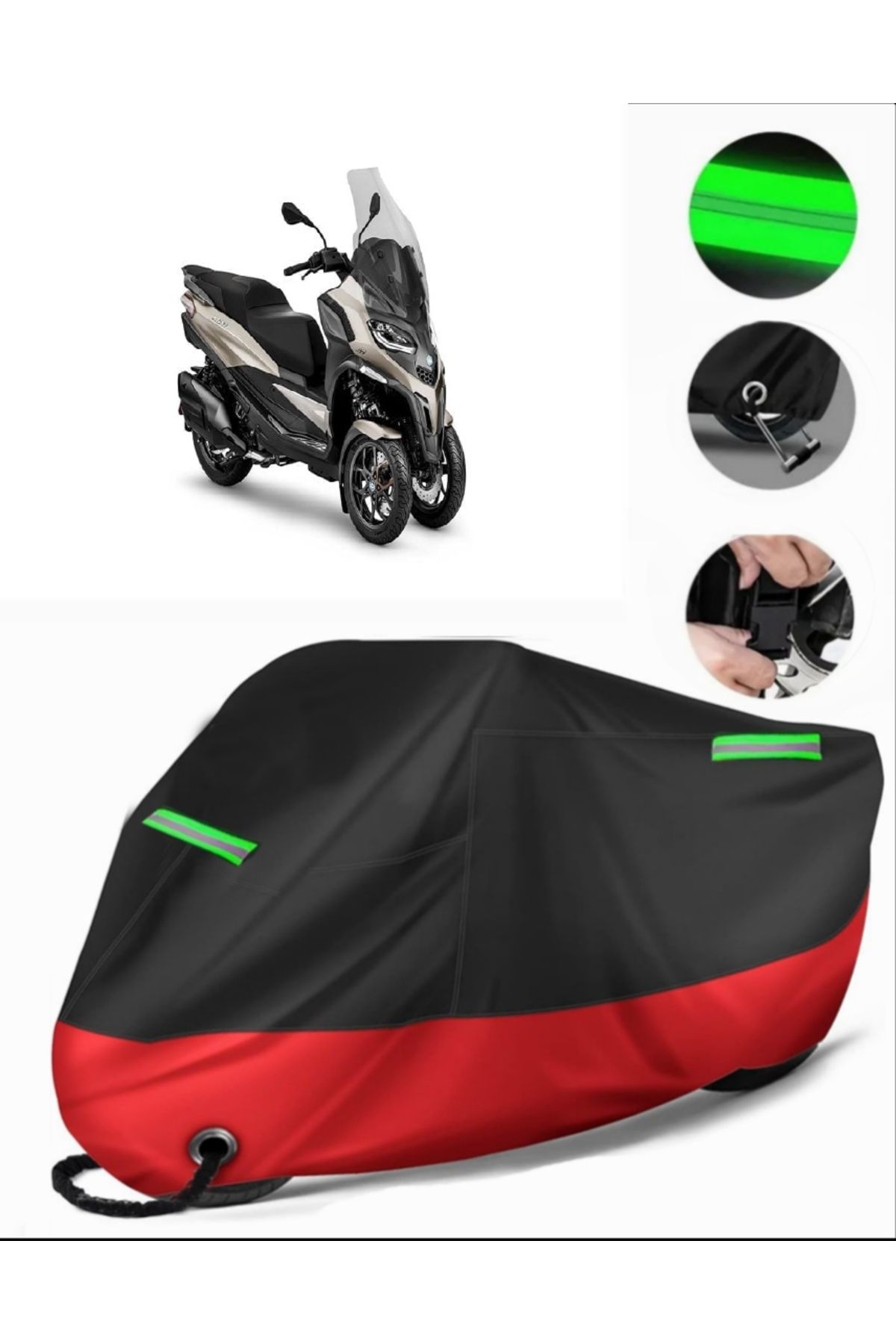 چادر موتورسیکلت قرمز PIAGGIO MP3 530 MOTORIUM MOTORICYCLE PREMIUM سازگار با قفل سیاه MotoEn