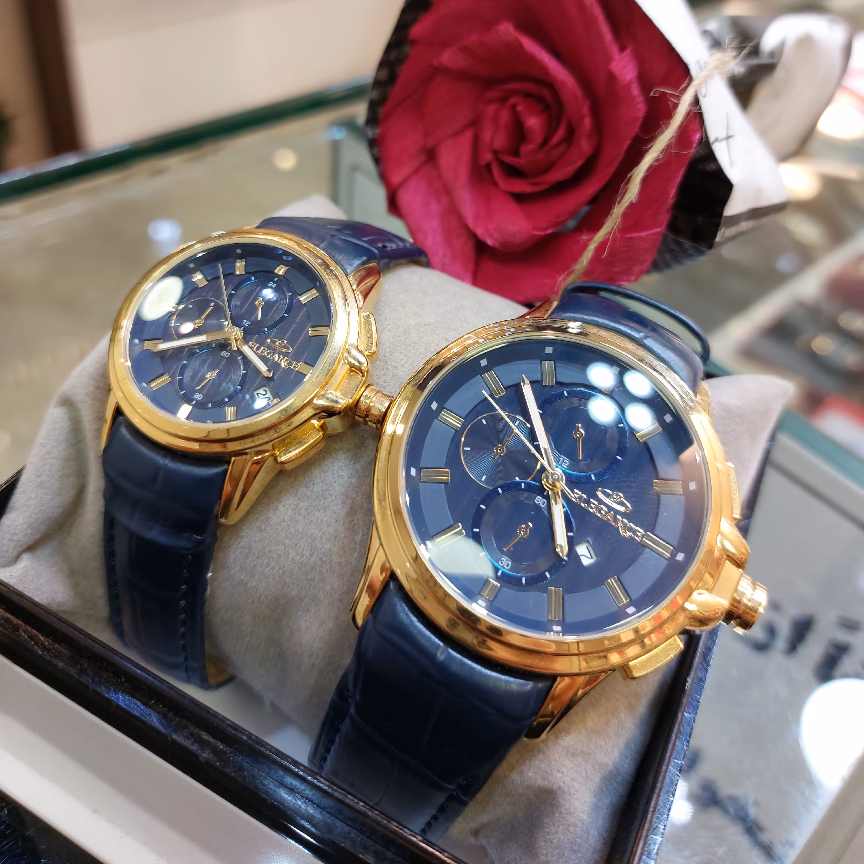 ست زنانه و مردانه ساعت بند چرمی فیت مارک الگانس Elegance