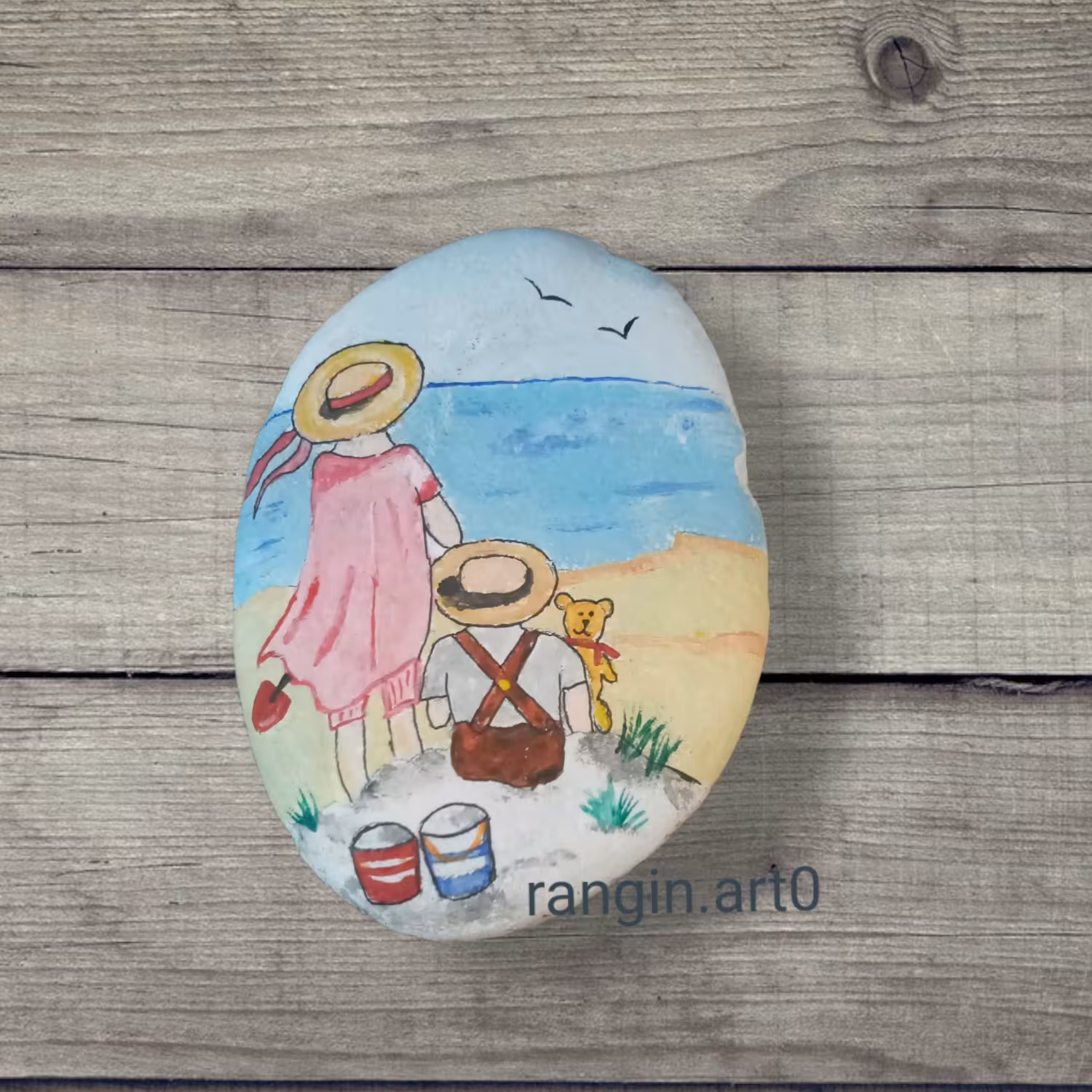 نقاشی روی سنگ طرح ساحل