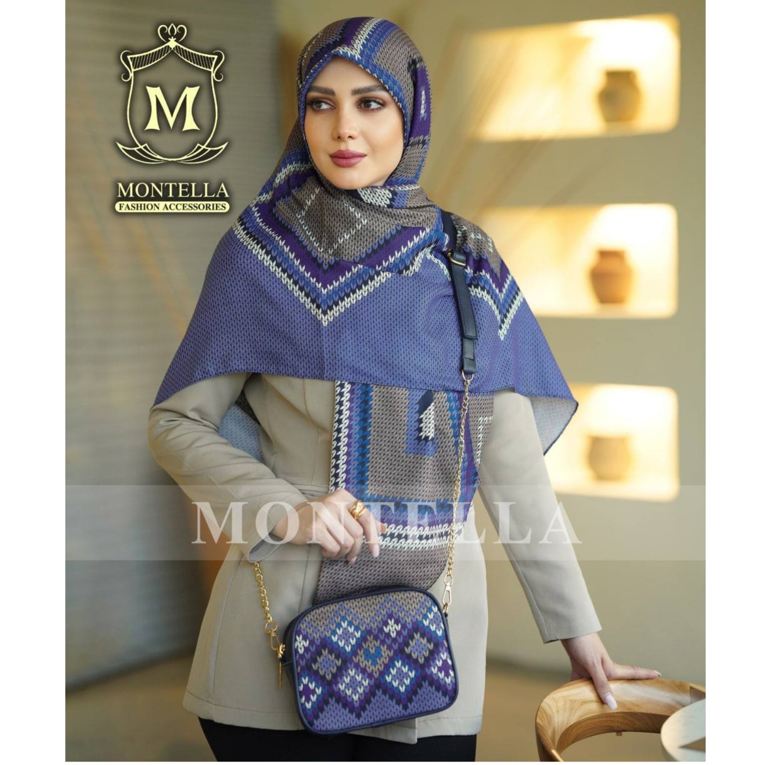 ست کیف و شال؛ ست کیف و روسری رنگ بنفش با کیف پاسپورتی