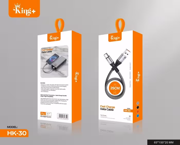 کابل تبدیل USB به USB-C کینگ پلاس مدل HK-30 طول 25CM