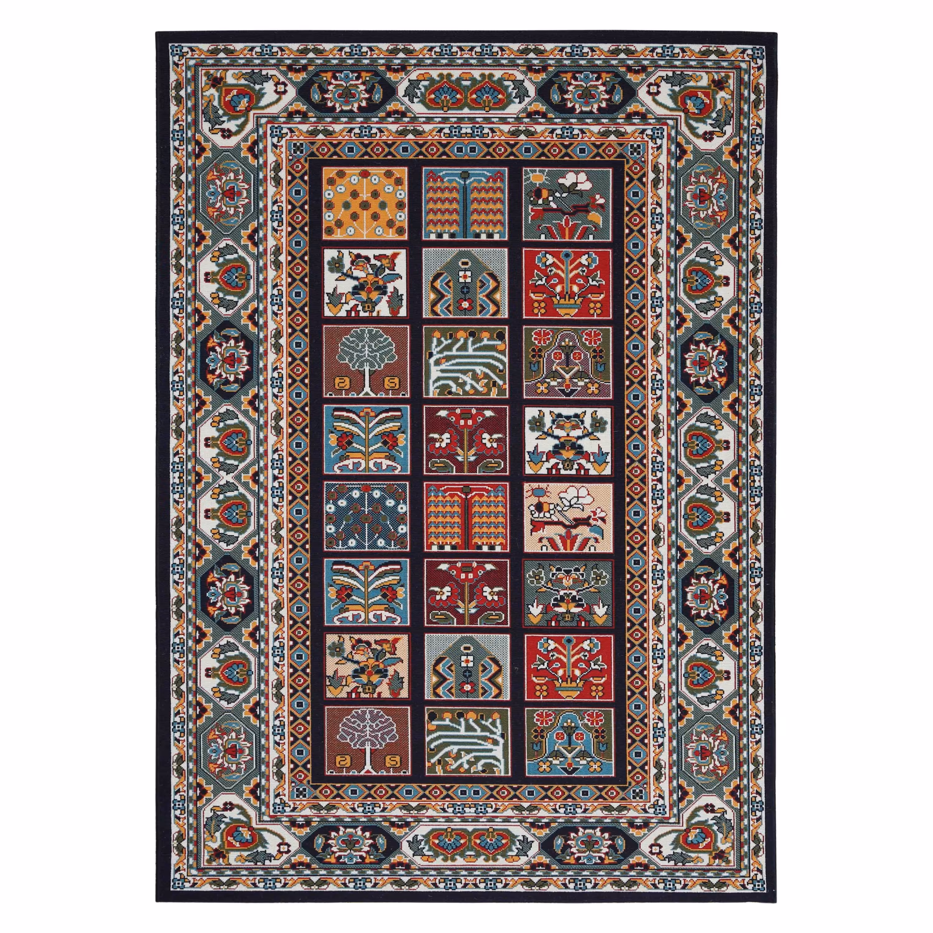 گلیم ماشینی  طرح خشتی سلطنتی( 1.5 در 2.25 )چهارمتری 6رنگ وزن 5کیلوگرم  ارسال رایگان