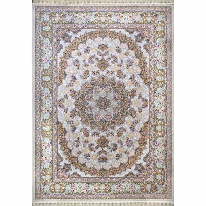 فرش ماشینی افرند 1200شانه گل برجسته زمینه نقره ای کد 2221 (نه متری)