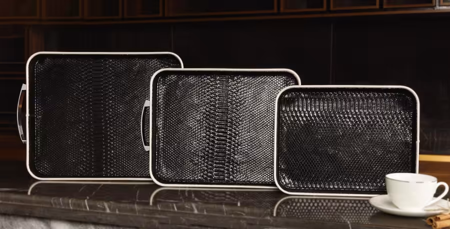 سینی چرمی مامبا مشکی مستطیلی B.V .K