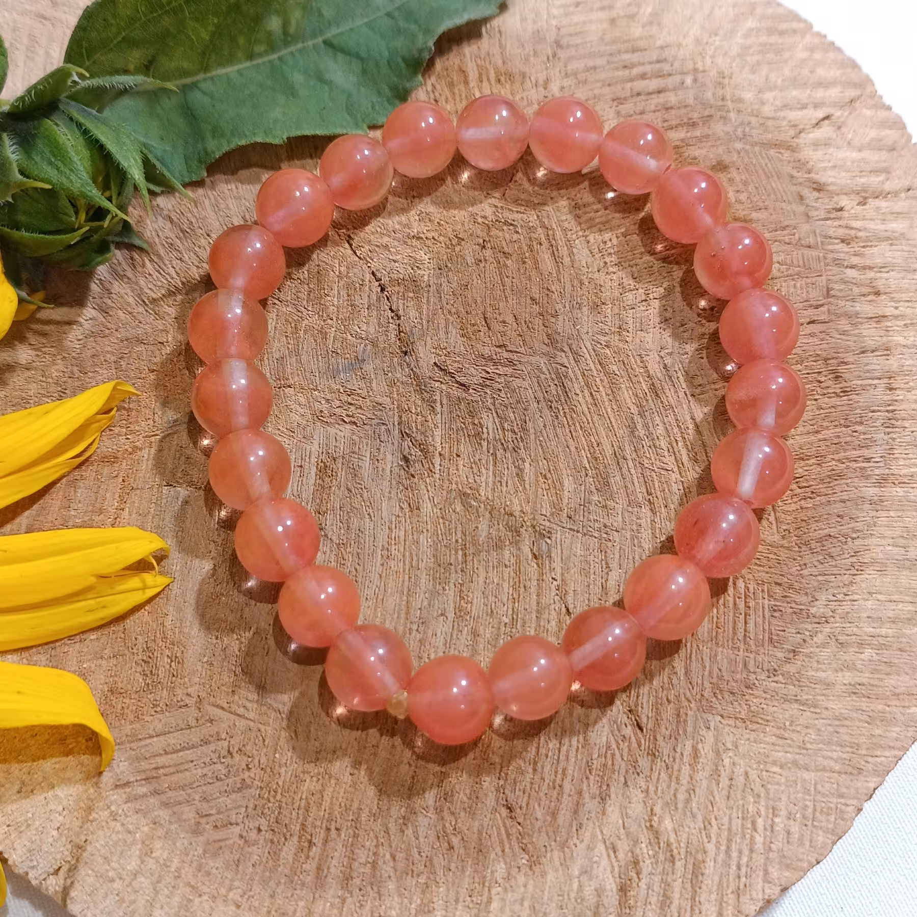 دستبند سنگ اصل چری کوارتز با کیفیت درجه یک به همراه زنجیر استیل
