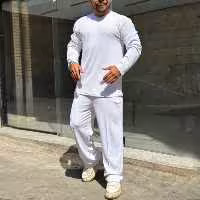 ست تیشرت آستین بلند و شــلوار فیتیله ای سفید