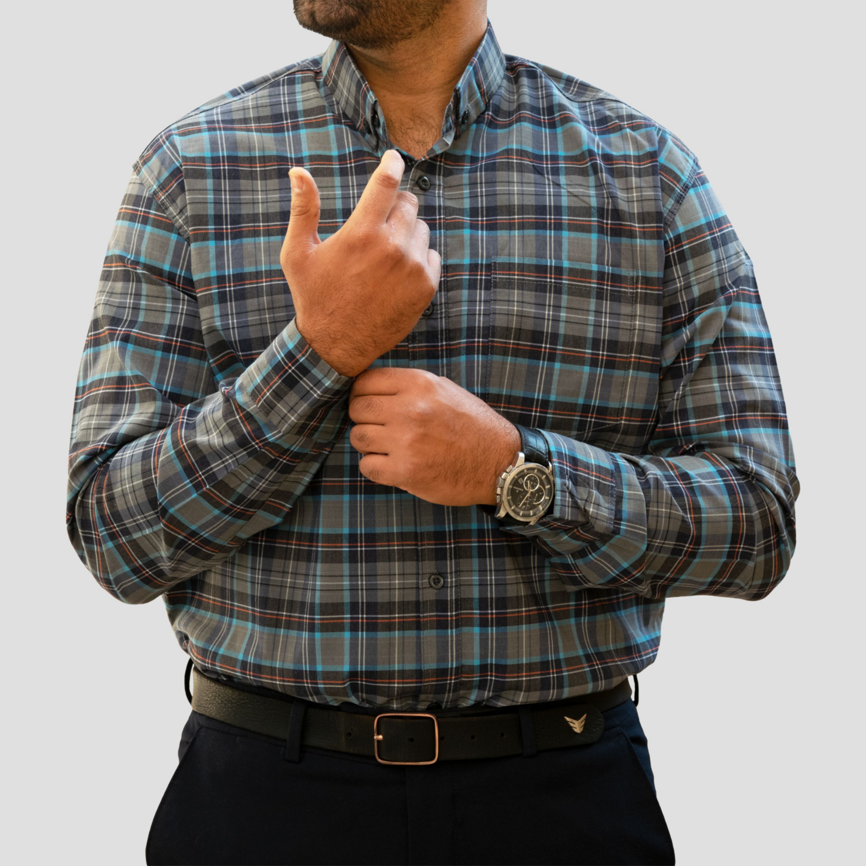 پیراهن مردانه آستین بلند چهارخانه مدل 757 رنگ خاکستری