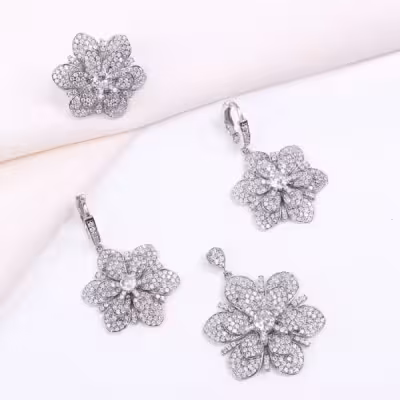 نیم ست زنانه نقره مدل گل درشت و مجلسی کد 1671