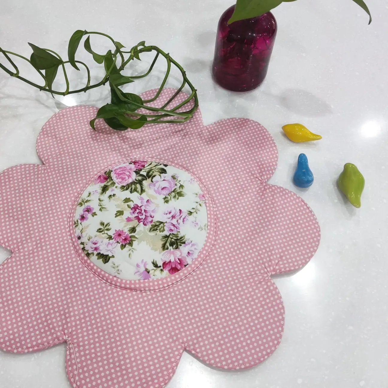 زیرقوری پارچه کتان نخ