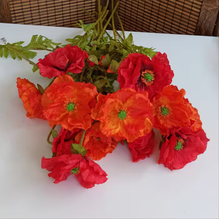 شقایق مصنوعی سه گل وغنچه شاخه بلند 