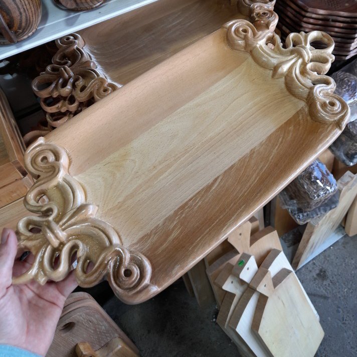 سینی مستطیلی چوب راش دسته منبت کاری شده