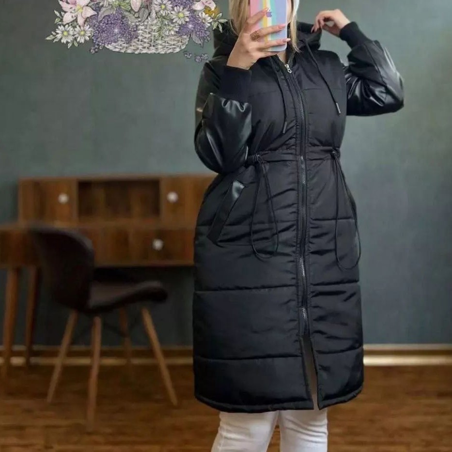 بارانی استین چرم و مموری مدل نیکا داخل پشم شیشه فری سایز 40 تا 48 قد 80 عرض سینه 57 قد استین 55