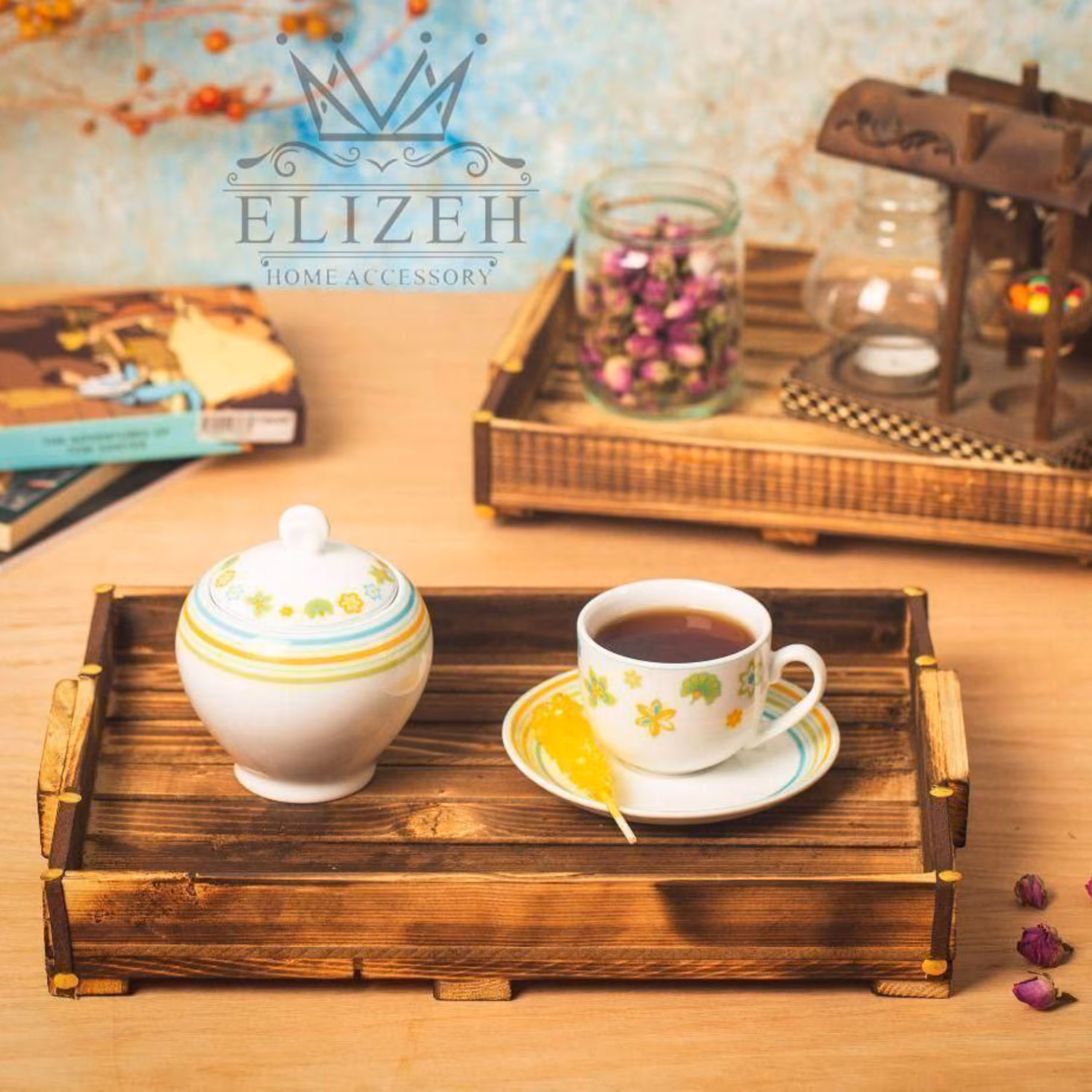 سینی چوبی جفتی 2 عددی مستطیل 