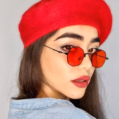 عینک گرد فلزی چند ضلعی پلی کربنات قرمز