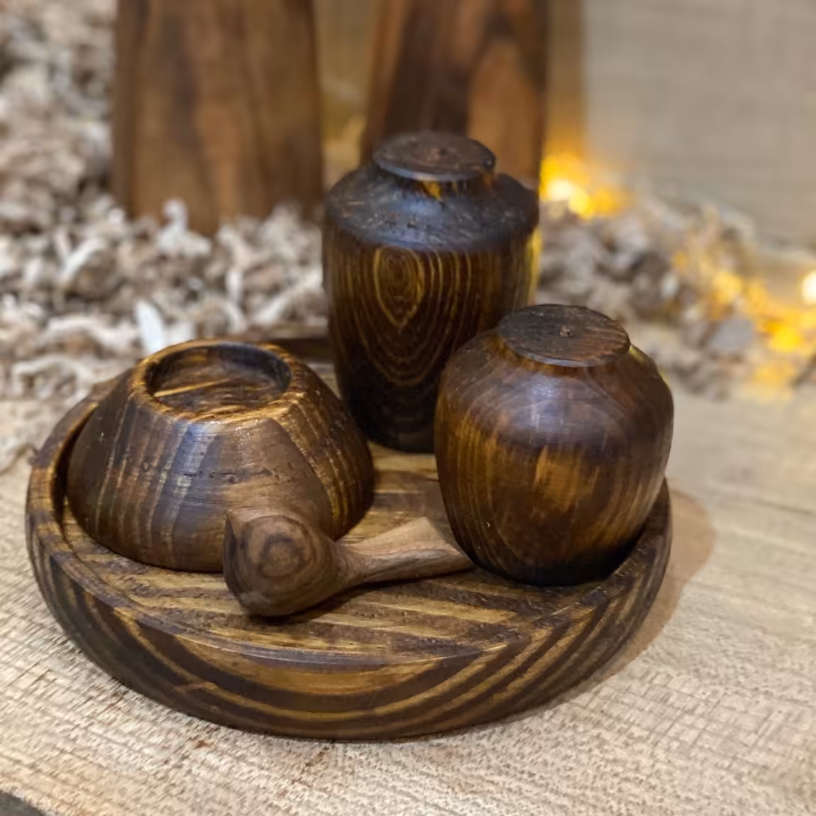 ست دکوری چوبی مینیمال  گلدان، جاشمعی و جاعودی چوبی ارزان و خاص