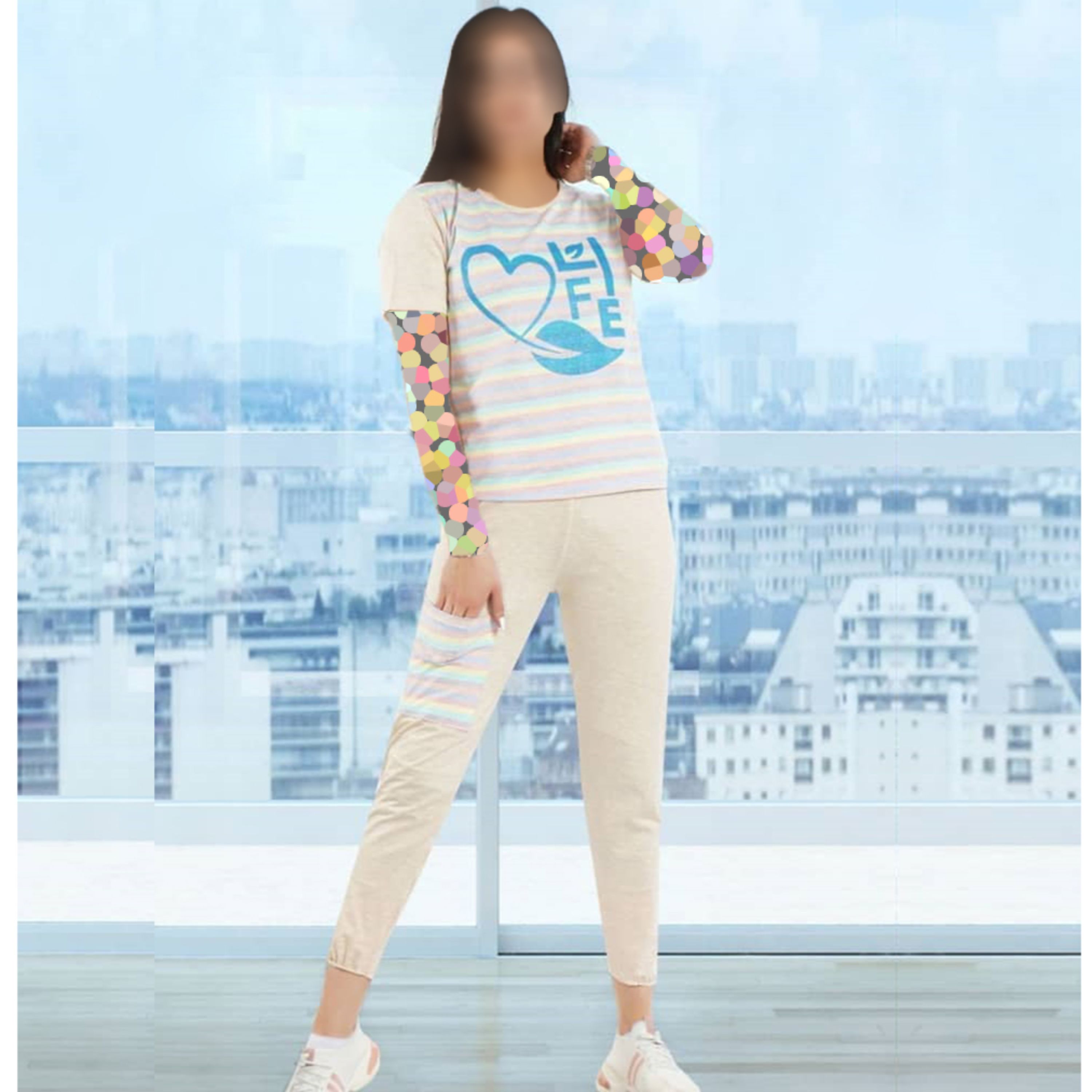 تیشرت و شلوار زنانه راه راه استیکر (بوتیک ترگل)