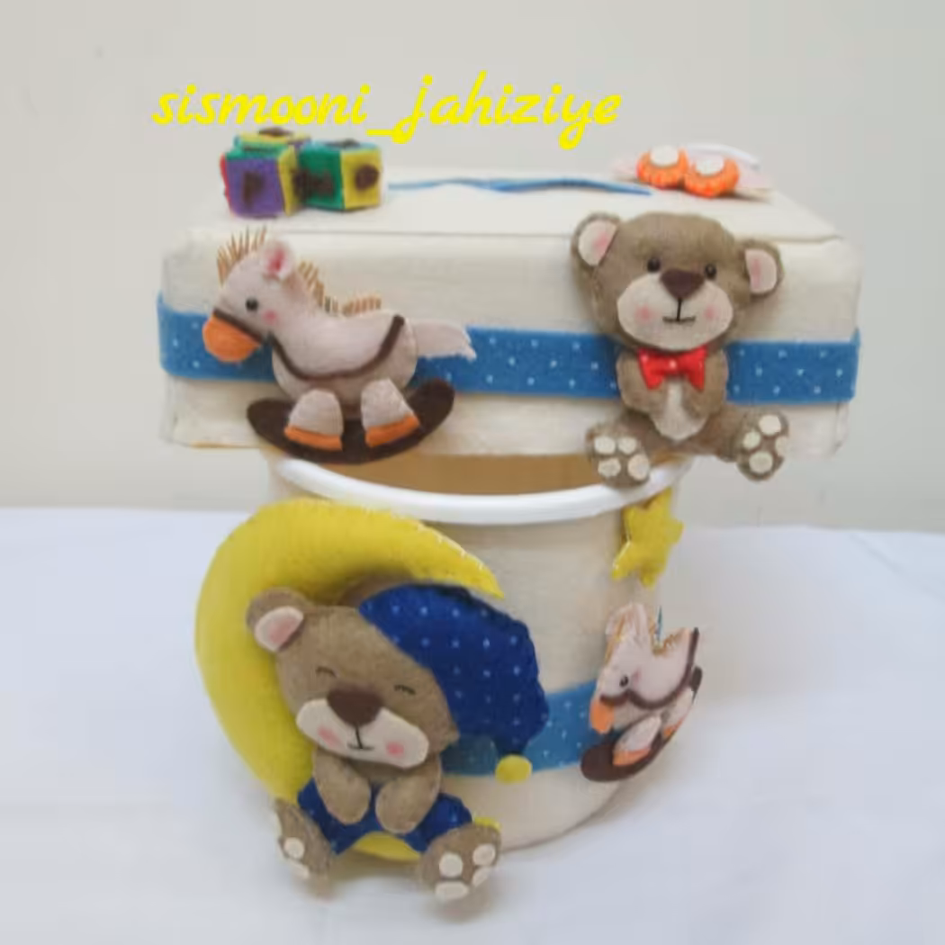 سطل زباله و جادستمالی اتاق کودک-طرح خرسهای کوچولو