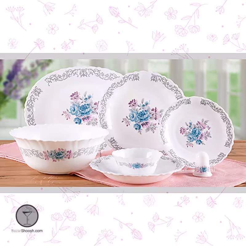 سرویس غذاخوری 28 پارچه گرد گل نلی 180 آبی پارس اپال