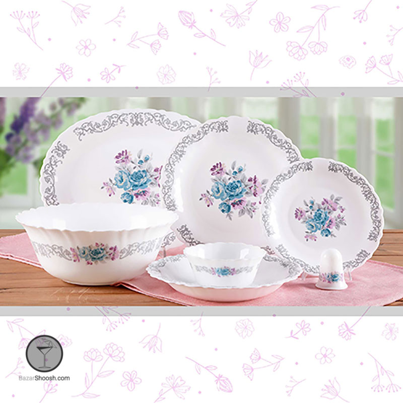 سرویس غذاخوری 28 پارچه گرد گل نلی 180 آبی پارس اپال