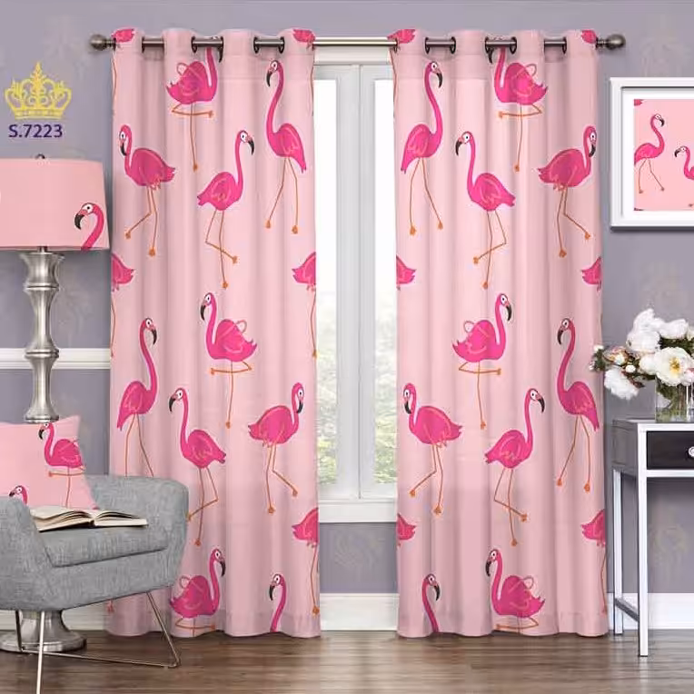 پرده اتاق خواب دو قواره پانچ فانتزی طرح نقاشی پلیکان کد S7223