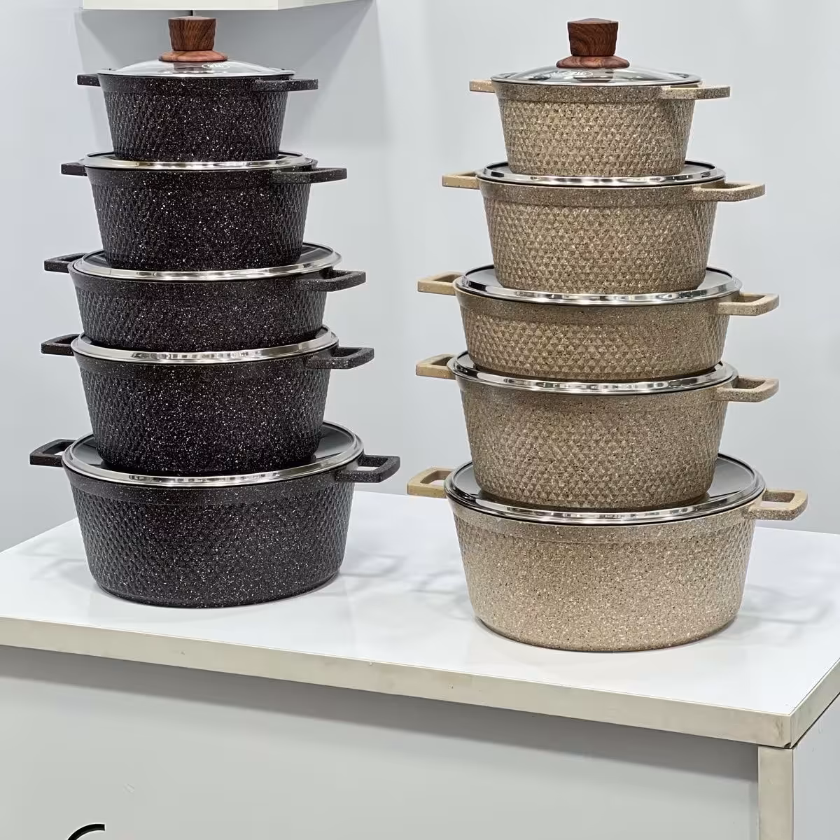 سرویس قابلمه 10 پارچه زیو گرانیتی طرح الماسی مدل Z-7150