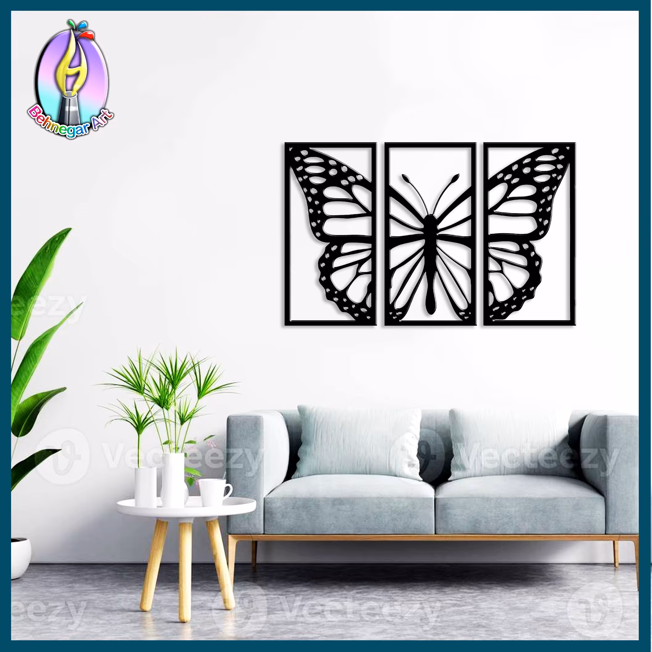 تابلوی زیبای سه تکه طرح پروانه  mdf با رنگ بندی دلخواه .