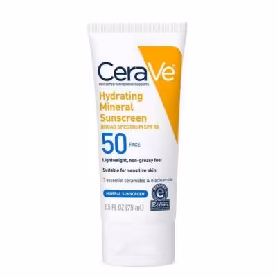 لوسیون ضد آفتاب بدون رنگ سراوی SPF 50 مدل Hydrating Mineral ‌مناسب انواع پوست حجم 75 میلی‌لیتر