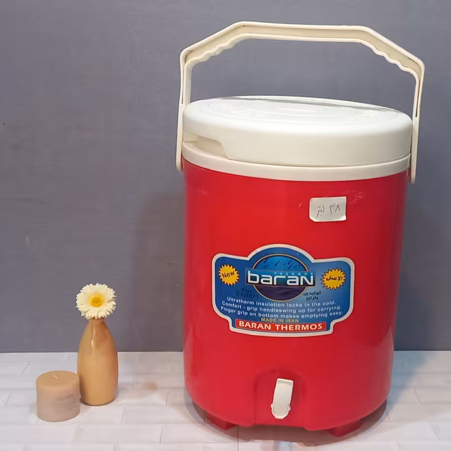 فلاسک کلمن 38 لیتر محصول برندمعتبر باران پلاستیک تهیه شده ازموادنو باکیفیت فلاکس