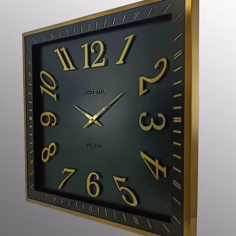 ساعت دیواری موتور آرام گرد فلزی آرتمیس طلایی کد 2038 