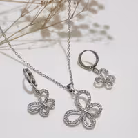 نیم ست رنگ ثابت پروانه نگیندار سیلور از ysx کد 3460